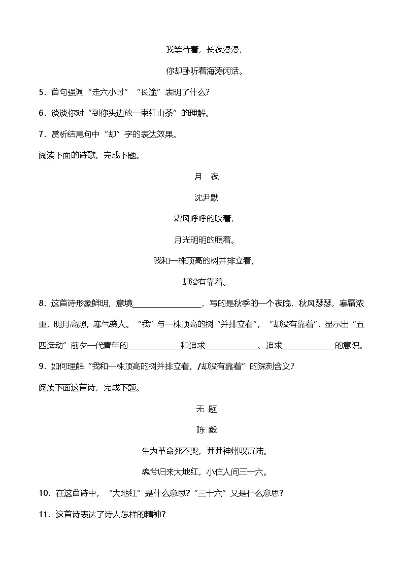 2024年中考九年级语文专题复习(专练):诗歌鉴赏1(含答案)第2页