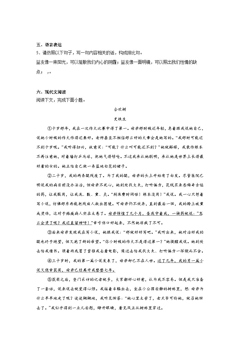 河南省驻马店市第二初级中学2024-2025学年七年级上学期期中语文试题第3页