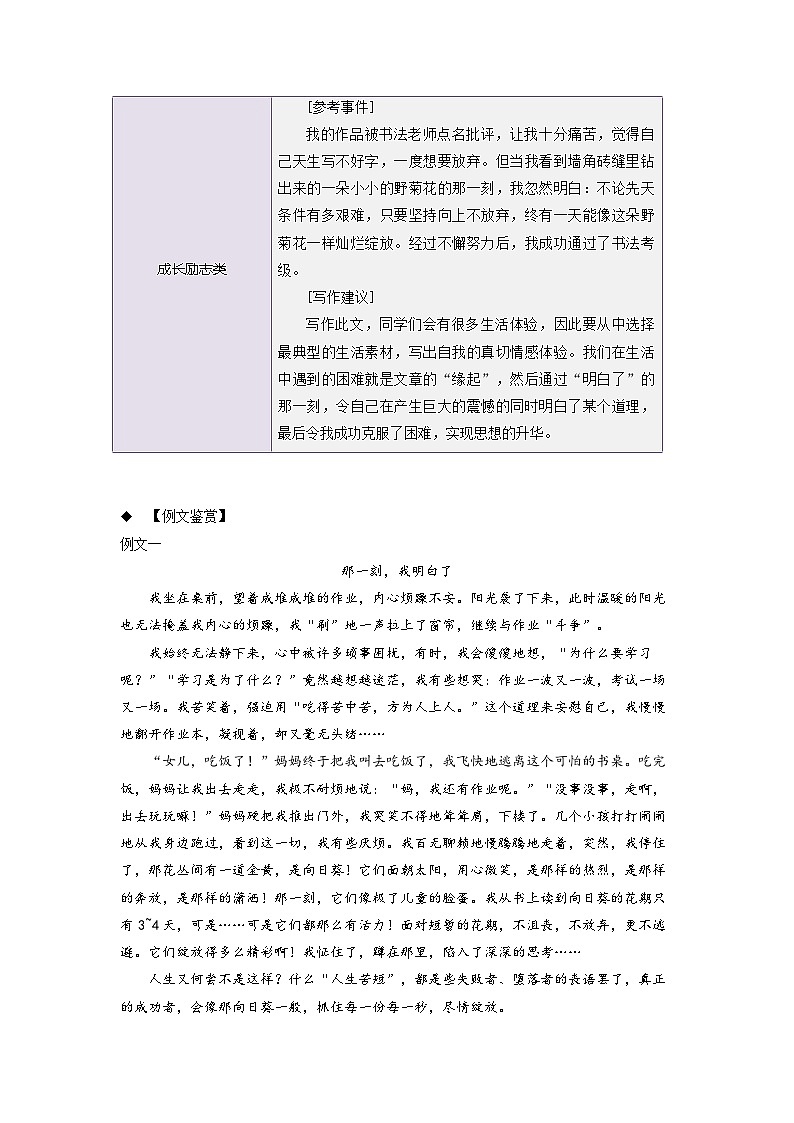 统编版七年级语文上册专题复习讲义第2讲 作文写作1 那一刻,我明白了(2份,原卷版+教师版)03