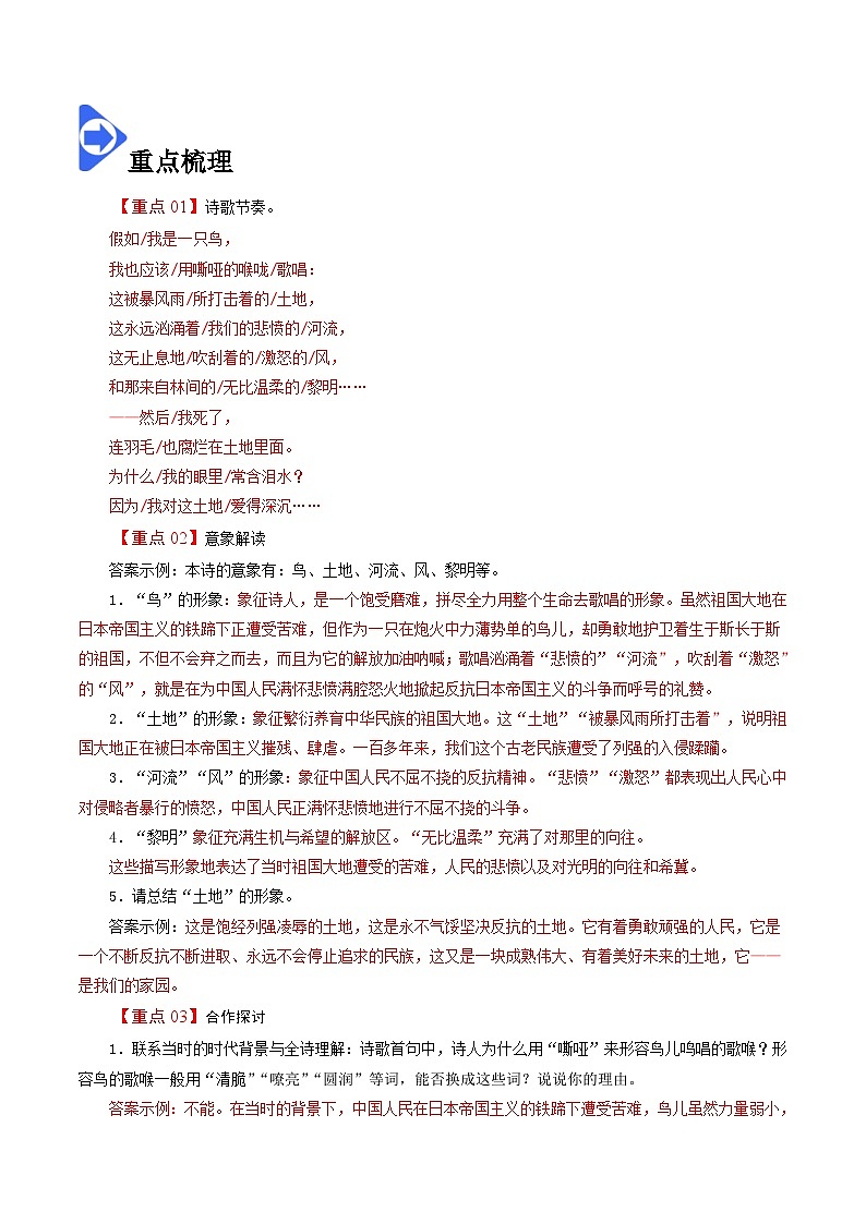 部编版九年级语文上册同步讲义第3课 我爱这土地(2份,原卷版+解析版)02