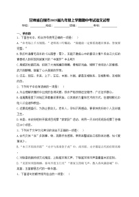 甘肃省白银市2025届九年级上学期期中考试语文试卷(含答案)