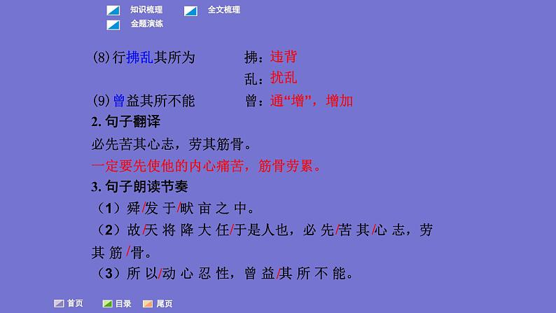 中考语文一轮复习课内文言文考点过关复习课件13:生于忧患,死于安乐(含答案)第4页