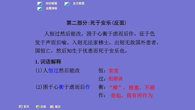 中考语文一轮复习课内文言文考点过关复习课件13:生于忧患,死于安乐(含答案)第7页