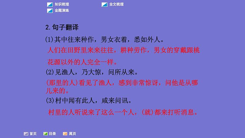 中考语文一轮复习课内文言文考点过关复习课件15:桃花源记(含答案)第7页