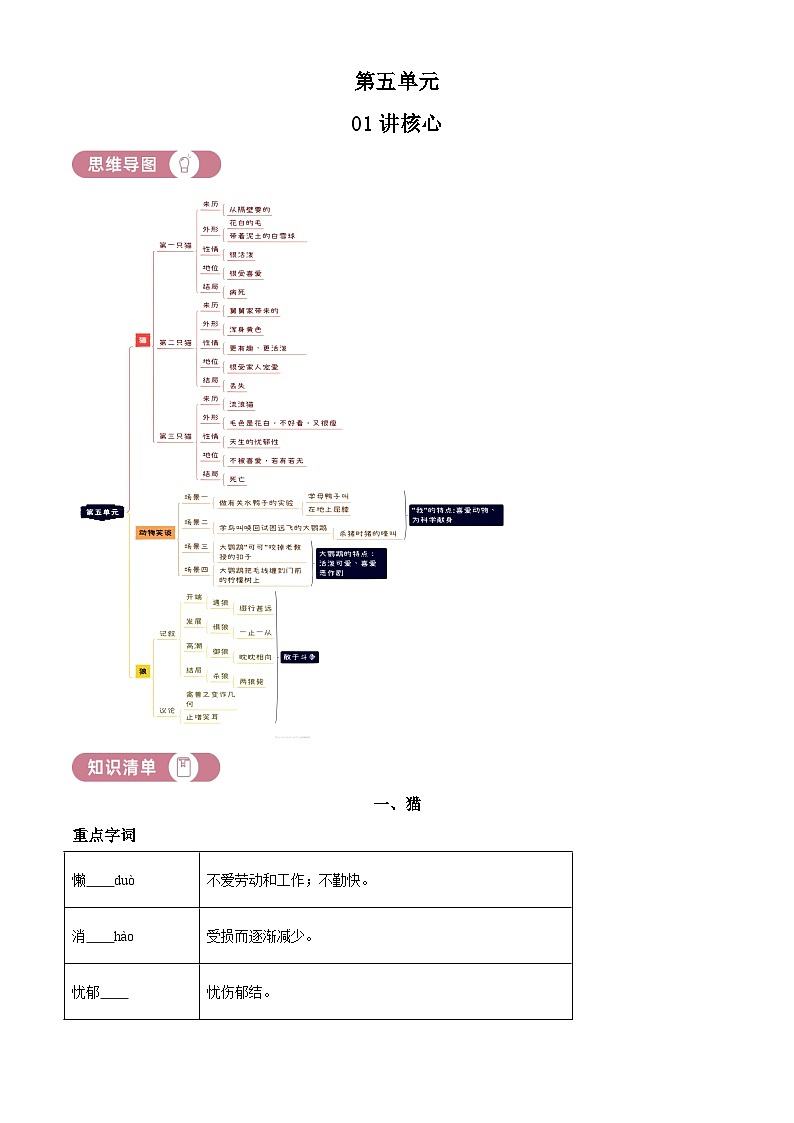 部编版初中语文七年级上册同步讲练测第五单元01讲核心(原卷版)第1页
