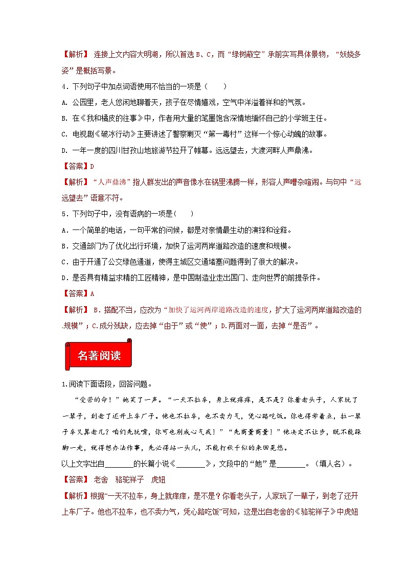 (暑假讲义)初中语文九年级辅导讲义第05讲  新知+基础+名著+现代文+古诗文+写作(解析版)第3页