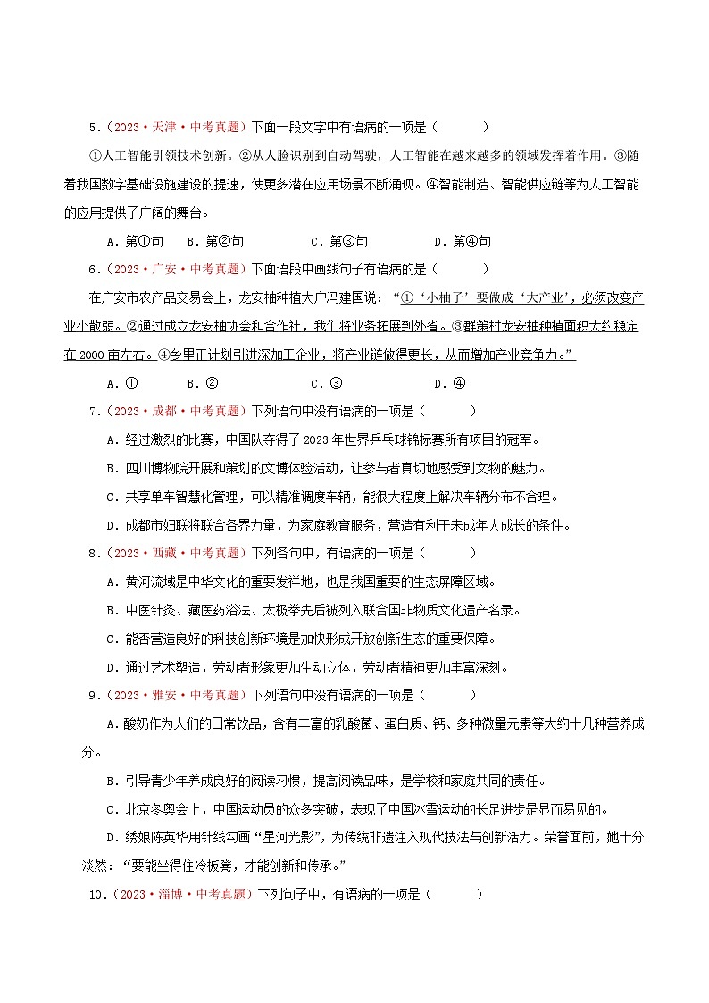 中考语文一轮复习考点归纳与考题精练考点04 病句辨识与修改(考题精练)(原卷版)第2页