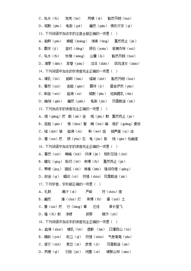 部编版初中语文八年级下册知识梳理与能力训练14 1-3单元字音字形强化训练(含解析)第3页