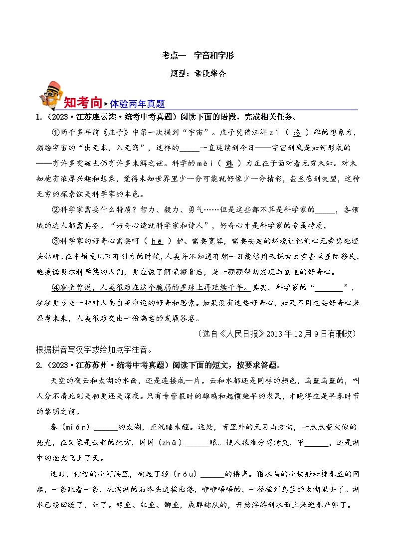 中考语文一轮复习考点讲与练考点一 字音、字形(好题冲关) (解析版)第1页