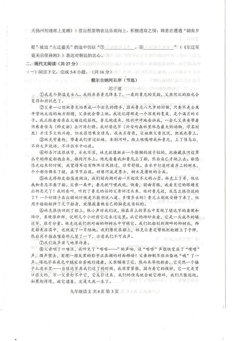 河南省信阳市平桥区2024-2025学年九年级上学期12月期中语文试题第3页