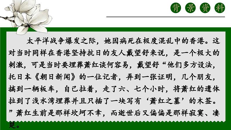 人教部编版初中语文九年级上册 《3.短诗五首-萧红墓畔口占》课件第4页