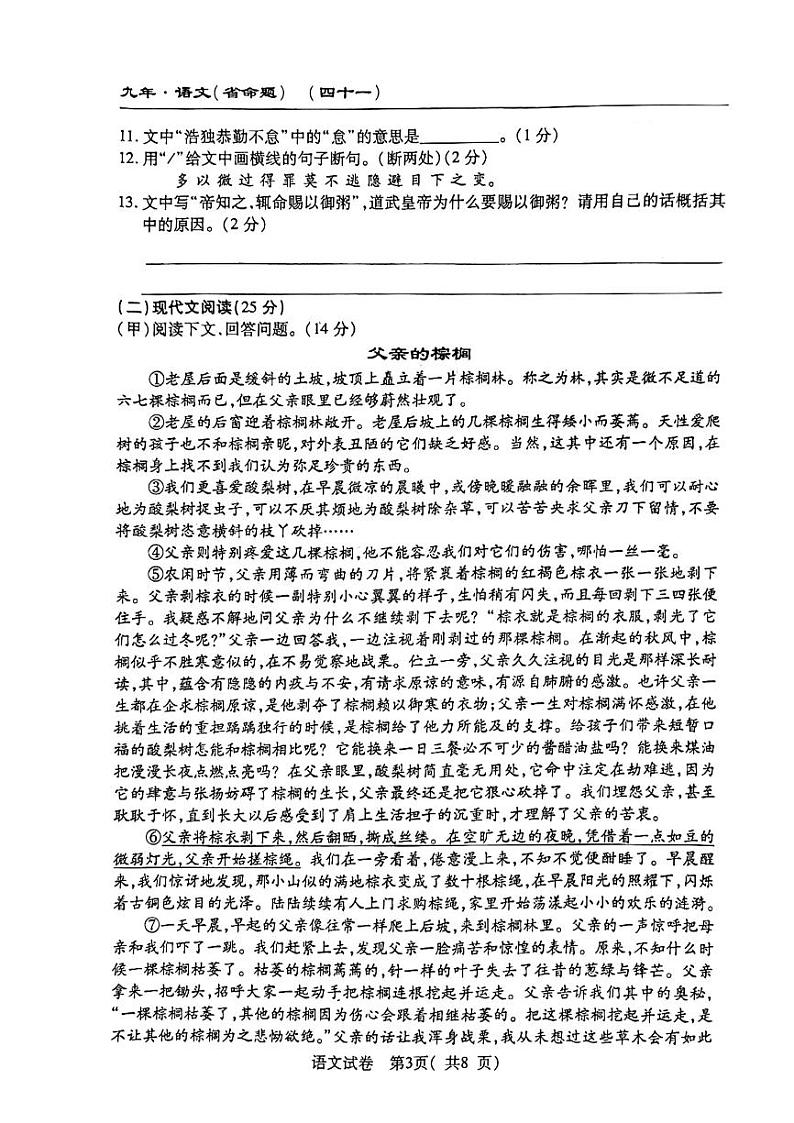 2023-2024学年吉林省四平三十三中九年级(上)期中语文试卷.第3页