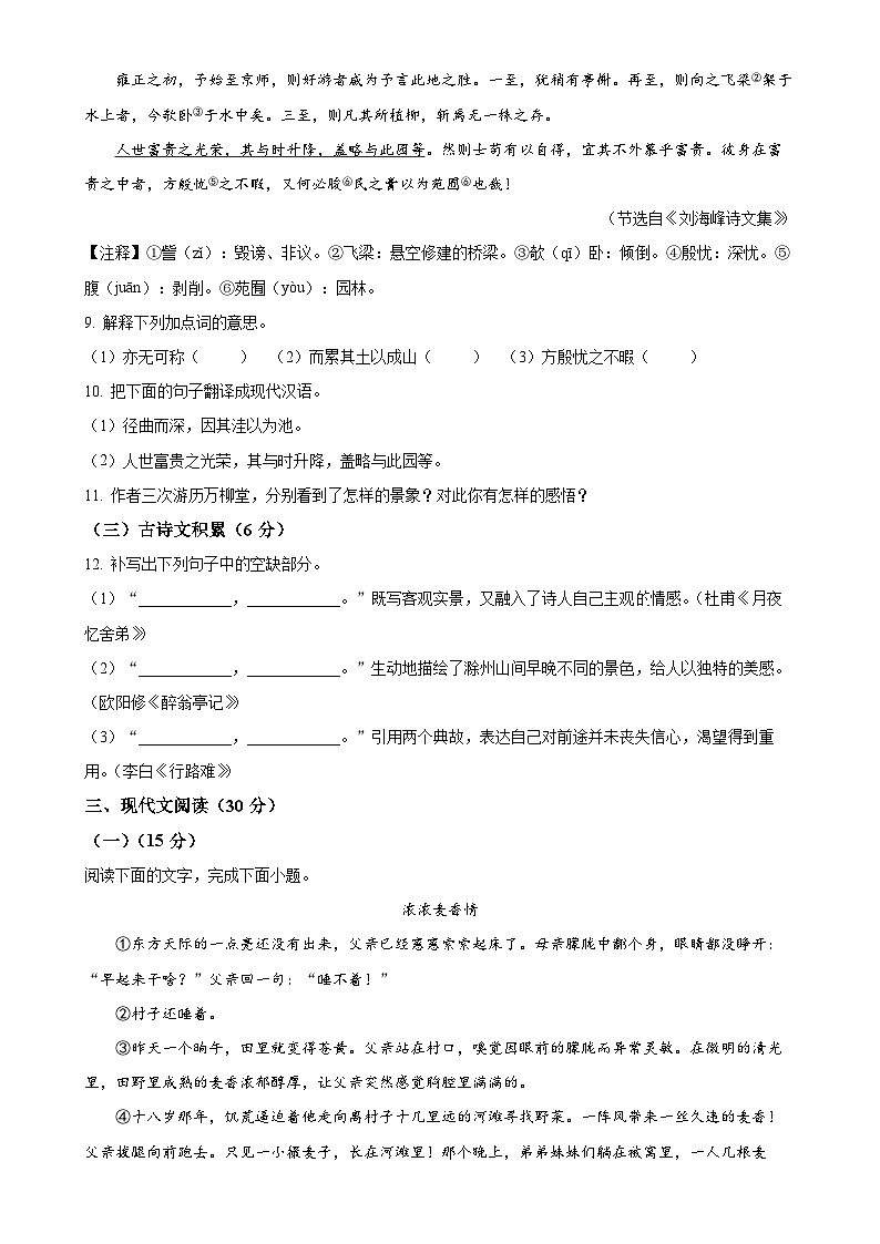 江西省景德镇2024-2025学年九年级上学期期中语文试题(原卷版)-A4第3页