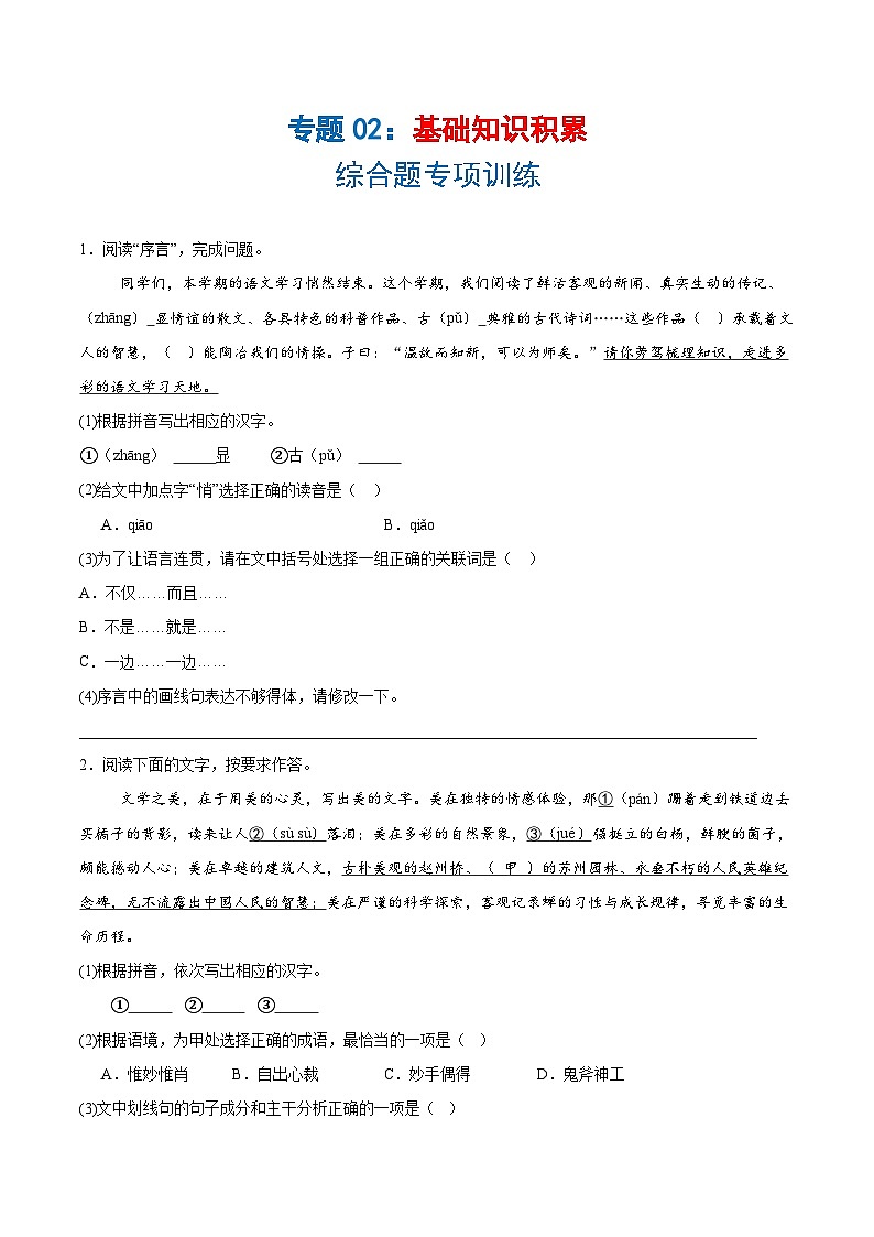 专题02基础知识积累-综合题(原卷版)第1页