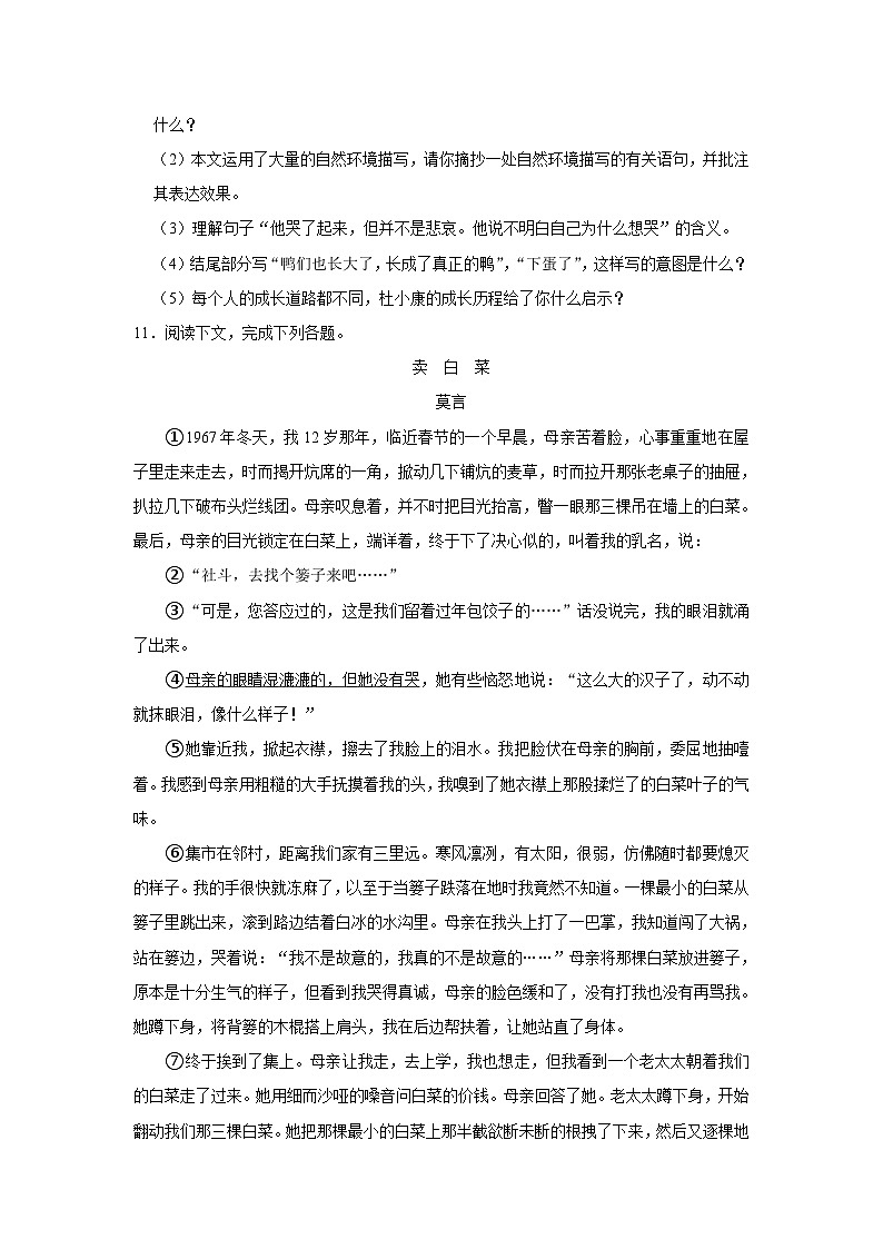 部编版九年级上册《第17课 孤独之旅》语文同步练习卷第3页