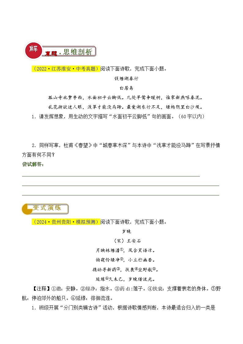 中考语文:题型19 描绘画面类题型(答题模板)(原卷版)Word(13页)第3页