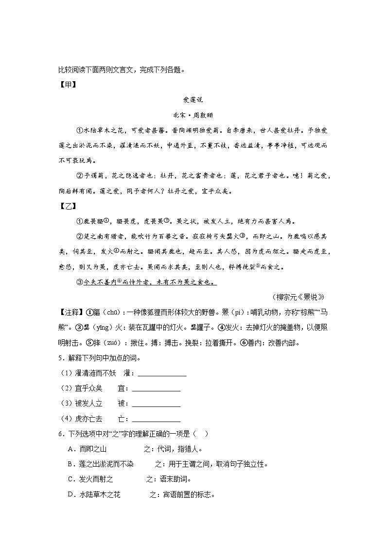 备战2025年中考语文文言文专项训练:《爱莲说》对比阅读(含答案)第2页