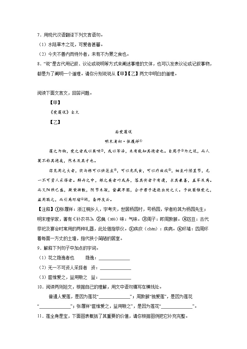 备战2025年中考语文文言文专项训练:《爱莲说》对比阅读(含答案)第3页