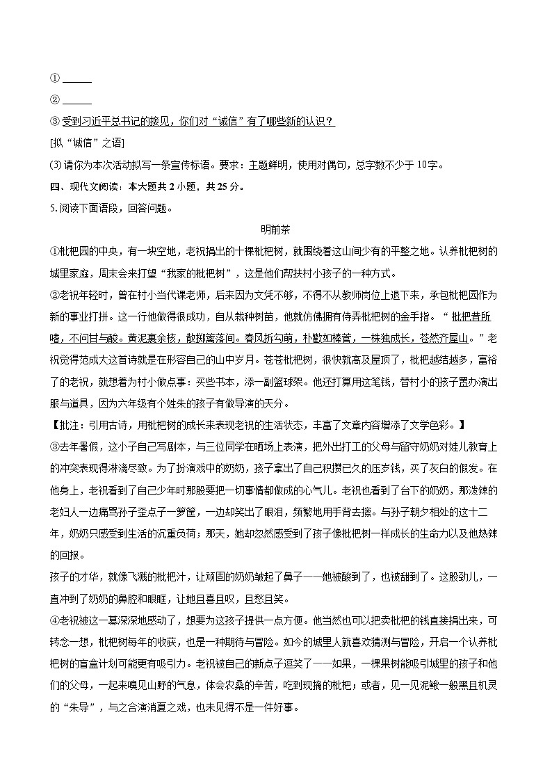 2023-2024學(xué)年吉林省白城市大安市八年級(上)期末語文試卷(含詳細答案解析)第3頁