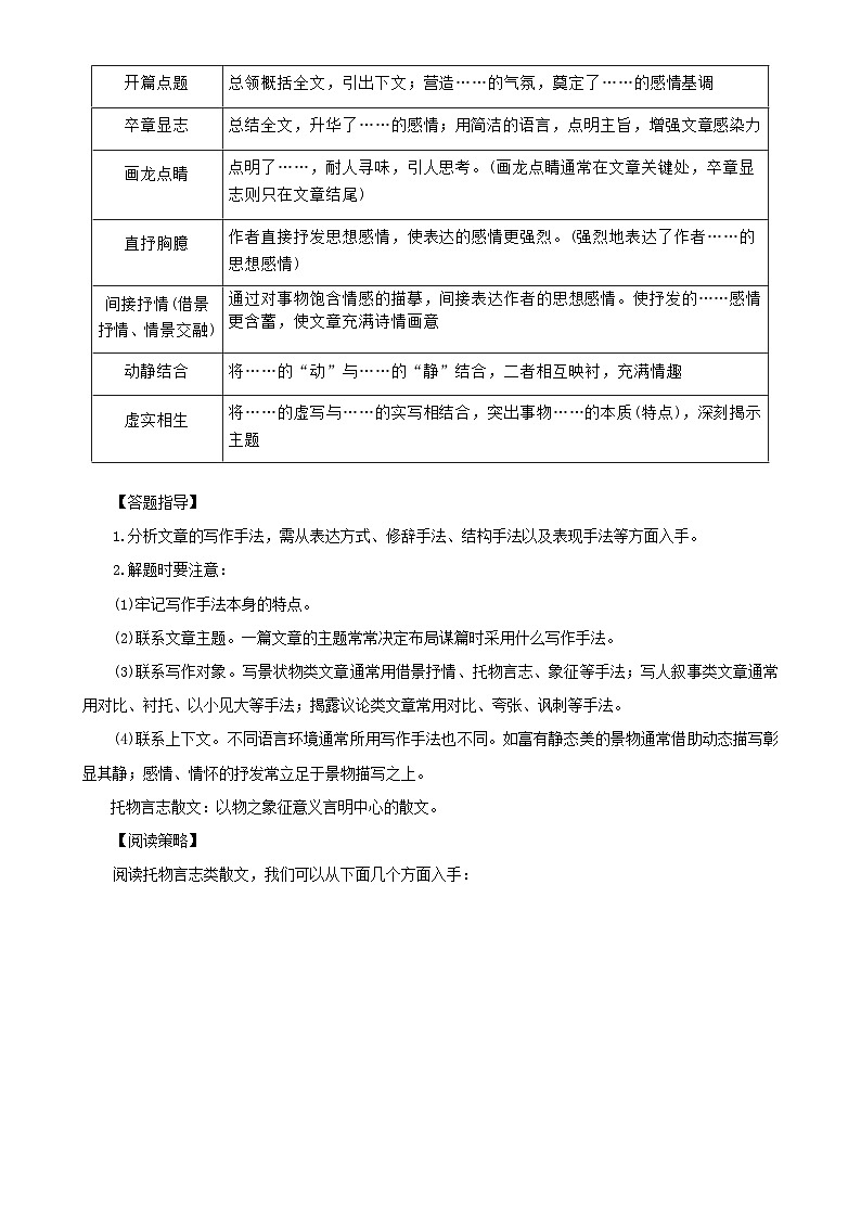 托物言志类散文的常见手法及鉴赏试卷-2024-2025学年统编版语文七年级下册第2页