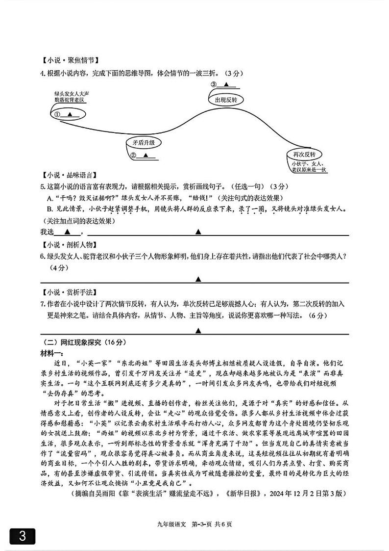 浙江省台州市临海市2024-2025学年九年级上学期期末语文教学质量监测试卷第3页