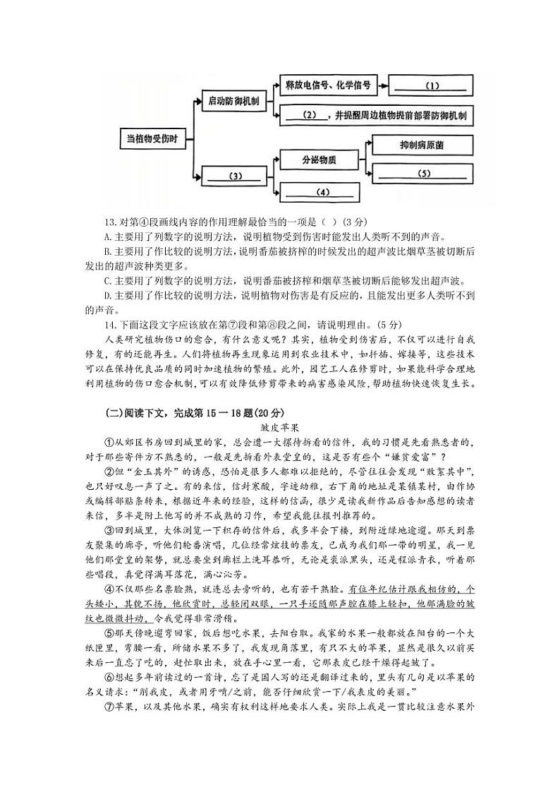 2025年上海市奉贤区初三语文一模试卷及答案第3页