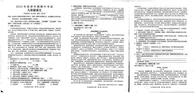 广西壮族自治区钦州市灵山县青云中学2024—2025学年九年级上学期期中考试语文试题第1页