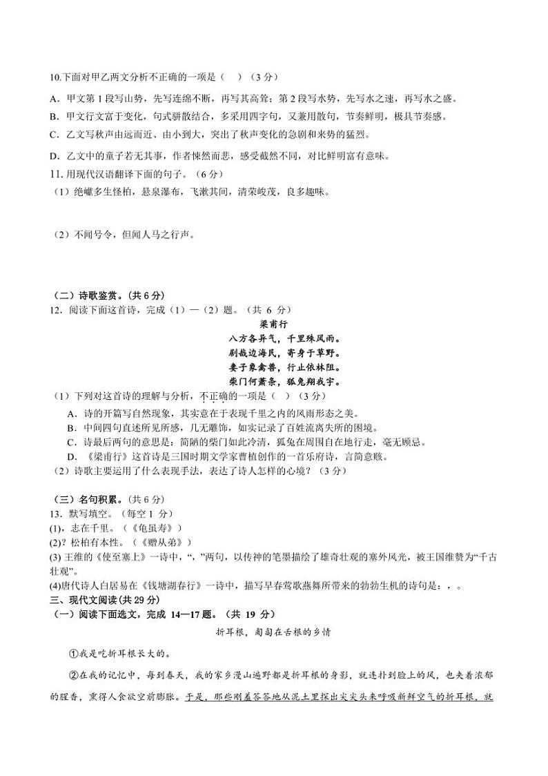 2024~2025学年四川省南充市阆中东风中学校八年级上期中语文试卷(含答案)第3页