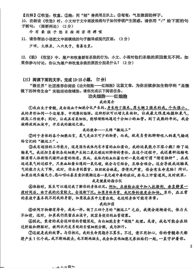 吉林省长春市东北师范大学附属中学2024-2025学年七年级上学期语文期末试卷第3页