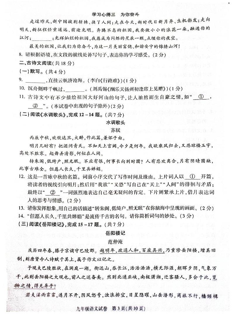 2025北京朝阳初三(上)期末语文试卷第3页