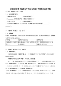 2022-2023學年北京市平谷區(qū)七年級下學期期末語文試題（含詳細答案解析）