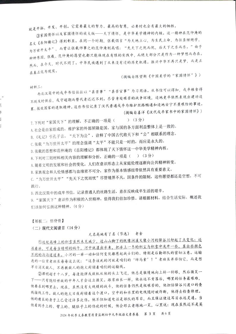 湖南省株洲市醴陵市2024-2025学年九年级上学期1月期末语文试卷第3页