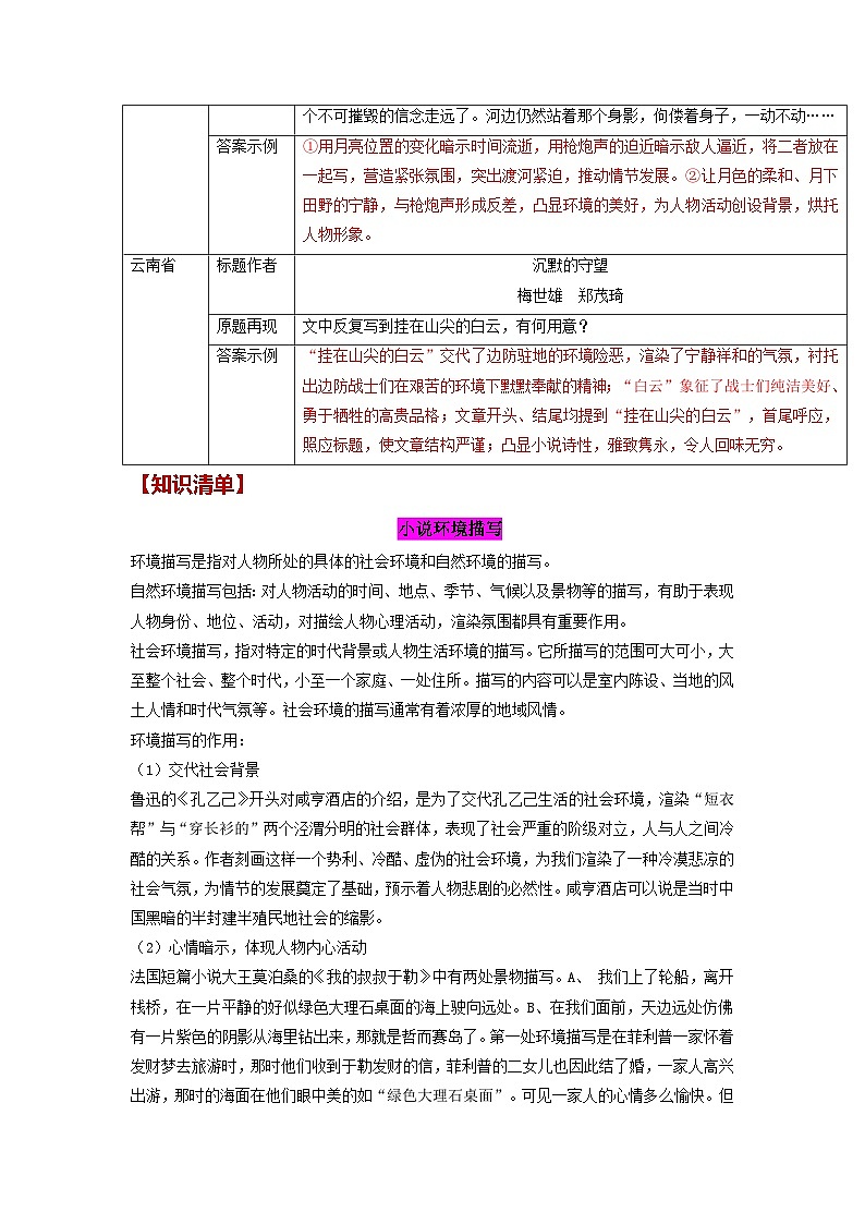 专题04 小说环境描写(知识清单)-备战2025年中考语文考点突破之小说阅读(全国通用)第3页