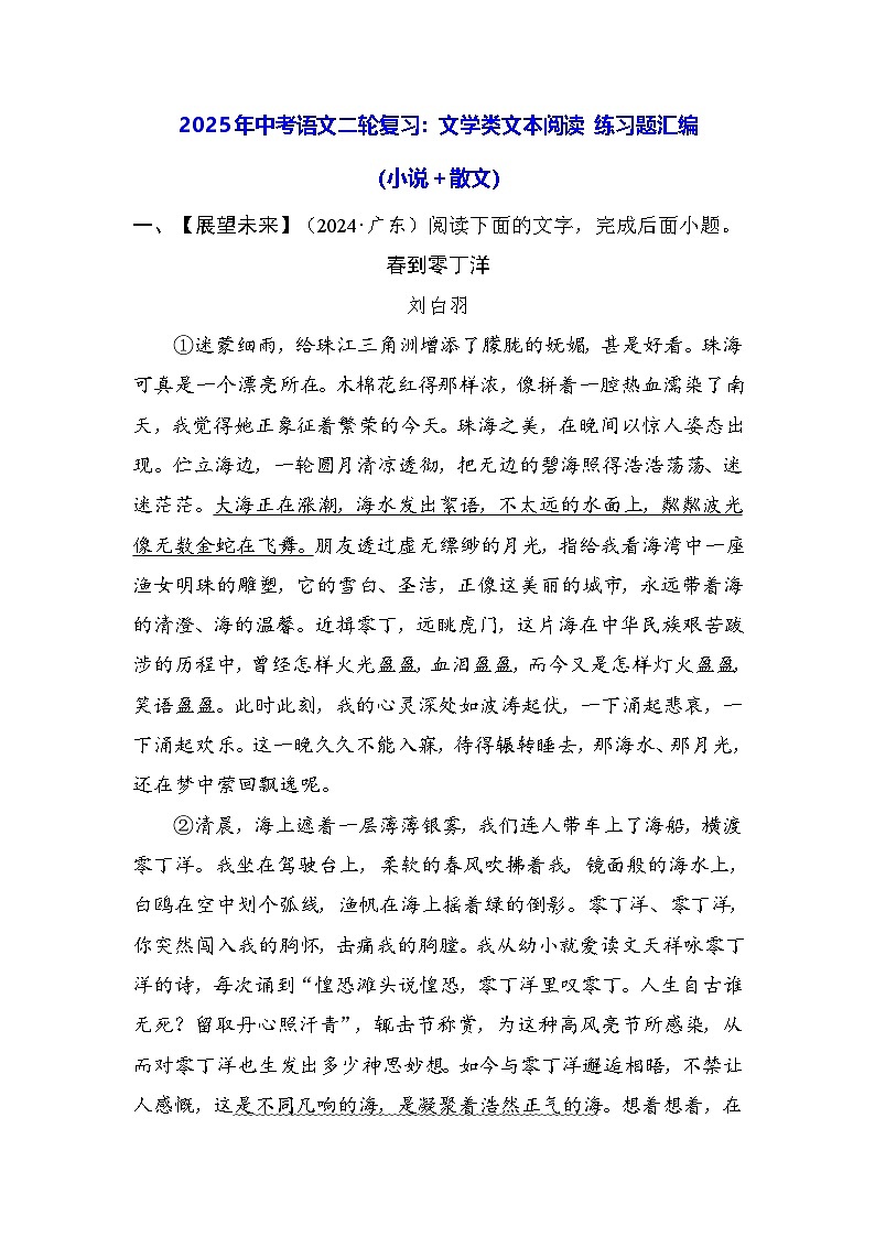 2025年中考语文二轮复习:文学类文本阅读 练习题汇编(含答案)第1页