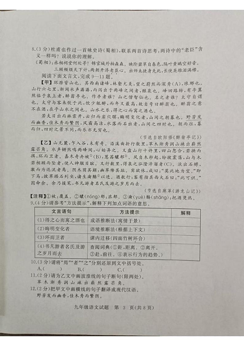 湖北省部分市州2024—2025学年九年级上学期期末考试语文试题第3页