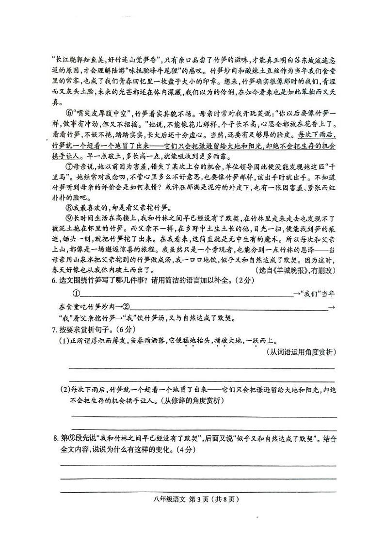 河南省周口市太康县2024-2025学年八年级上学期1月期末语文试题第3页
