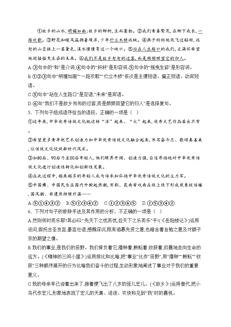 四川省射洪中学校2025届九年级上学期12月期末模拟语文试卷(含答案)第2页