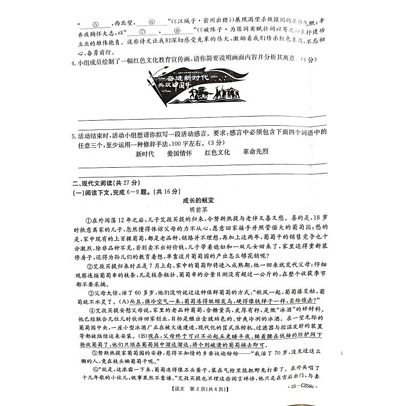 河南省商丘市虞城县2024-2025学年九年级上学期1月期末语文试题第2页