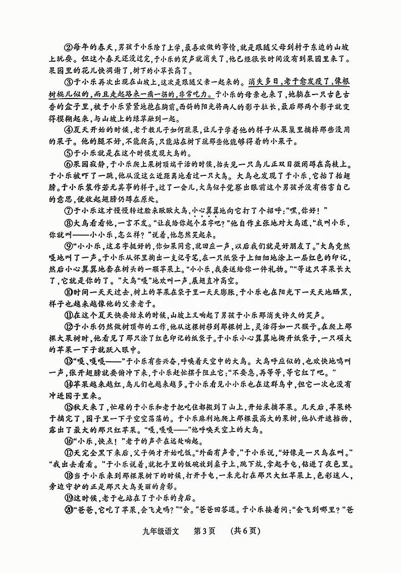 河南省濮阳市2024-2025学年九年级上学期期末语文试卷及答案第3页