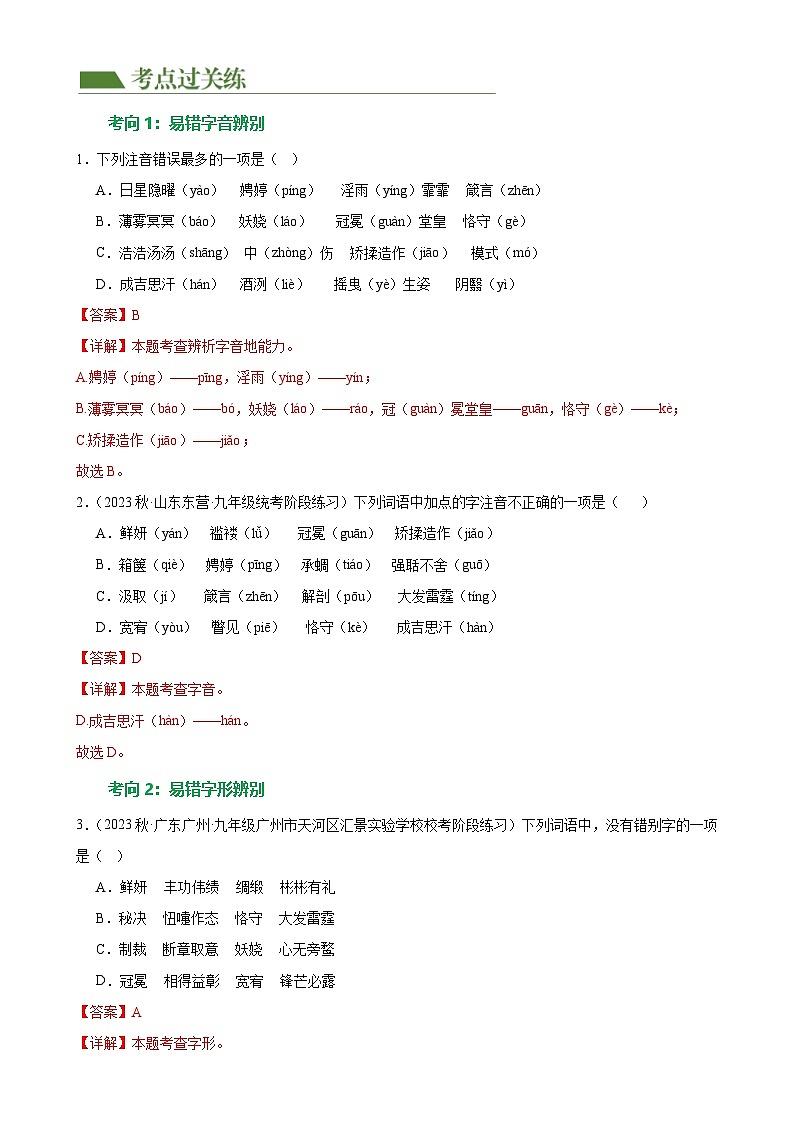 中考语文一轮复习第01讲 巧辨字音字形(练习)(解析版)第2页