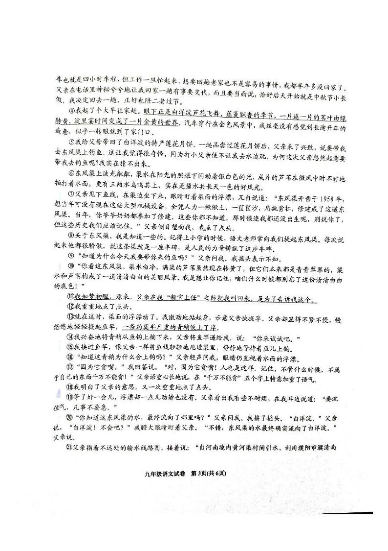 安徽省六安市金寨县2024-2025学年九年级上学期期末质量监测语文试卷第3页