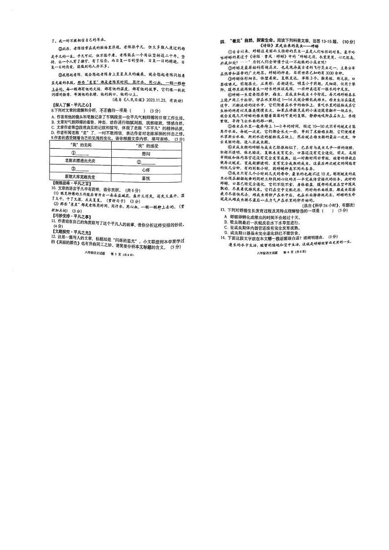 福建省厦门市第六中学2024-2025学年八年级上学期期末考试语文试卷第3页