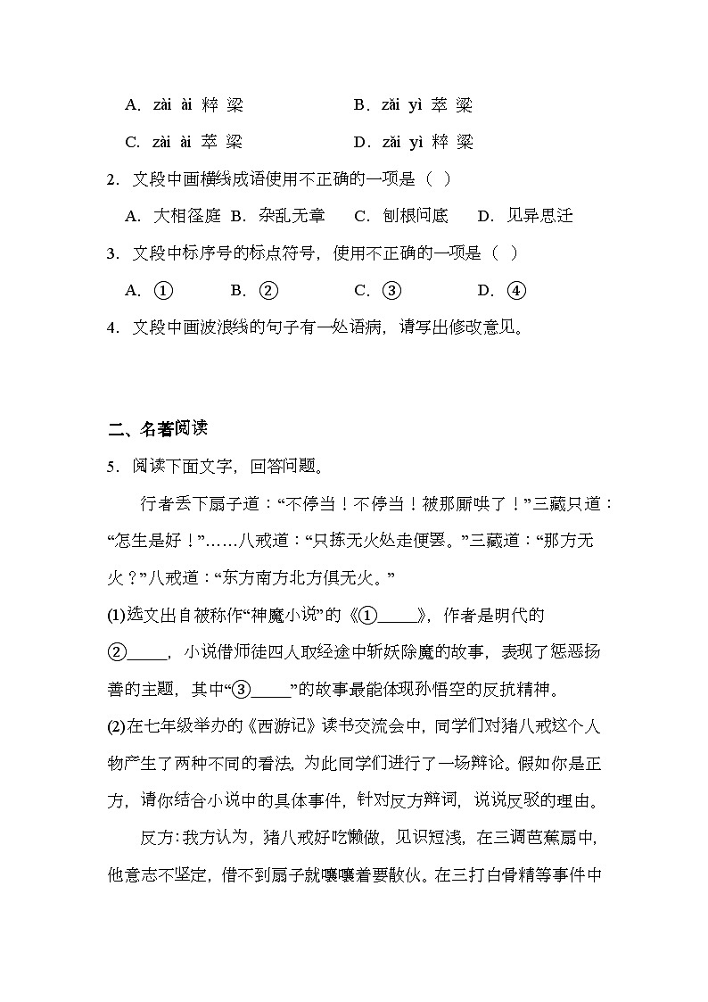 山东省临沂市罗庄区2024-2025学年七年级上学期期末 语文试题(含解析)第2页