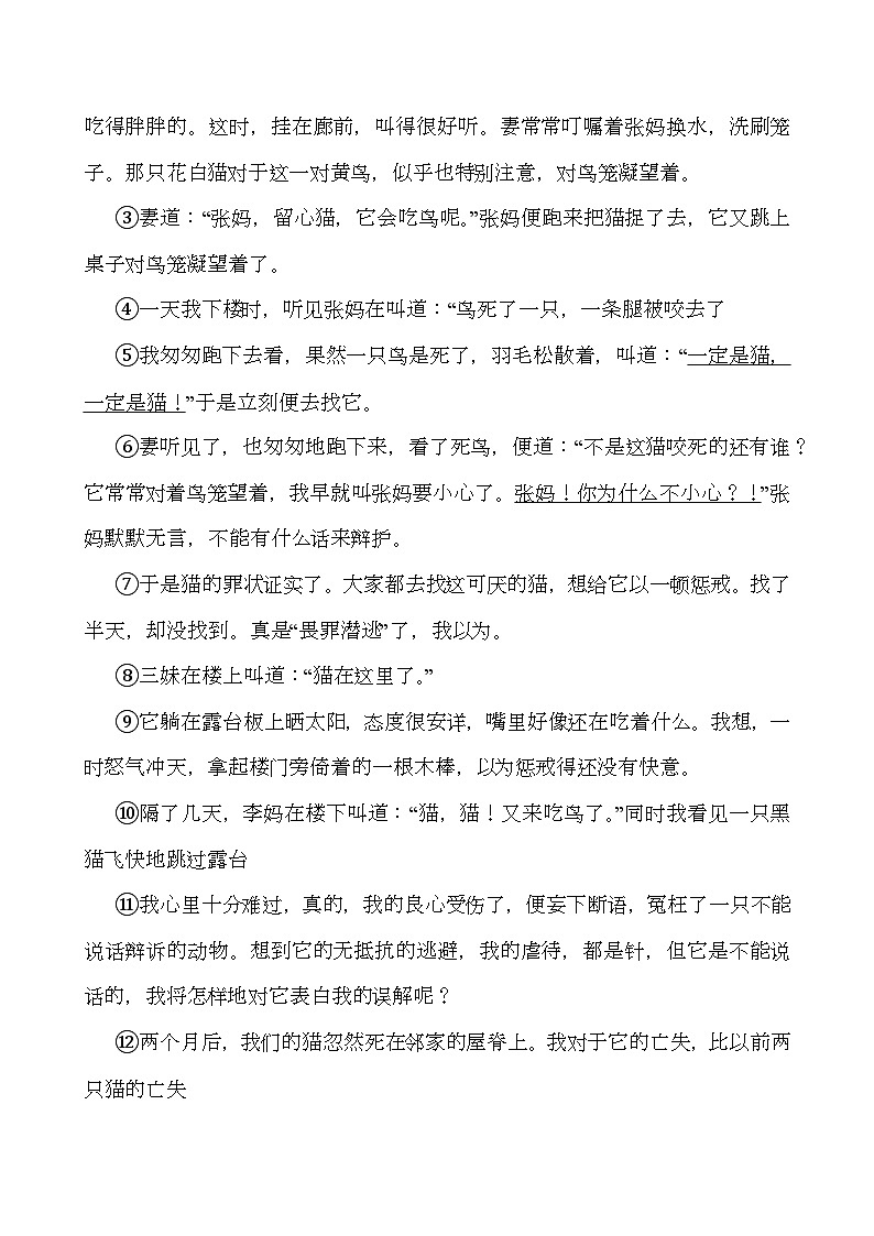 上海市杨浦区2024-2025学年七年级上学期期末考试 语文试题(含解析)第3页