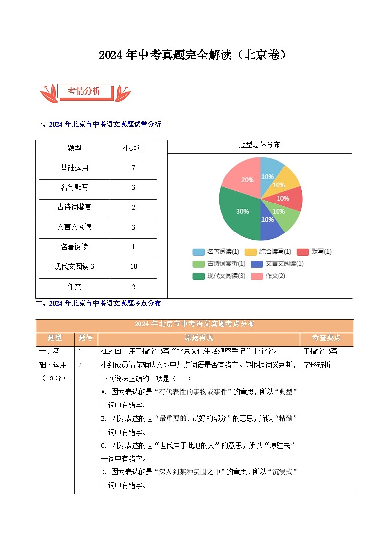 2024年中考语文真题完全解读(北京卷)第1页