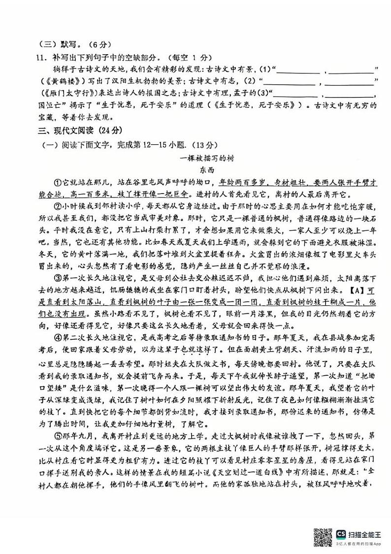 江西省宜春市2024_2025学年八年级上学期期末质量监测语文试题第3页