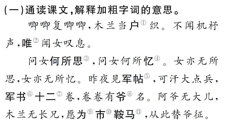 初中语文新人教部编版七年级下册古诗文二《木兰诗》 作业课件(2025春)第2页