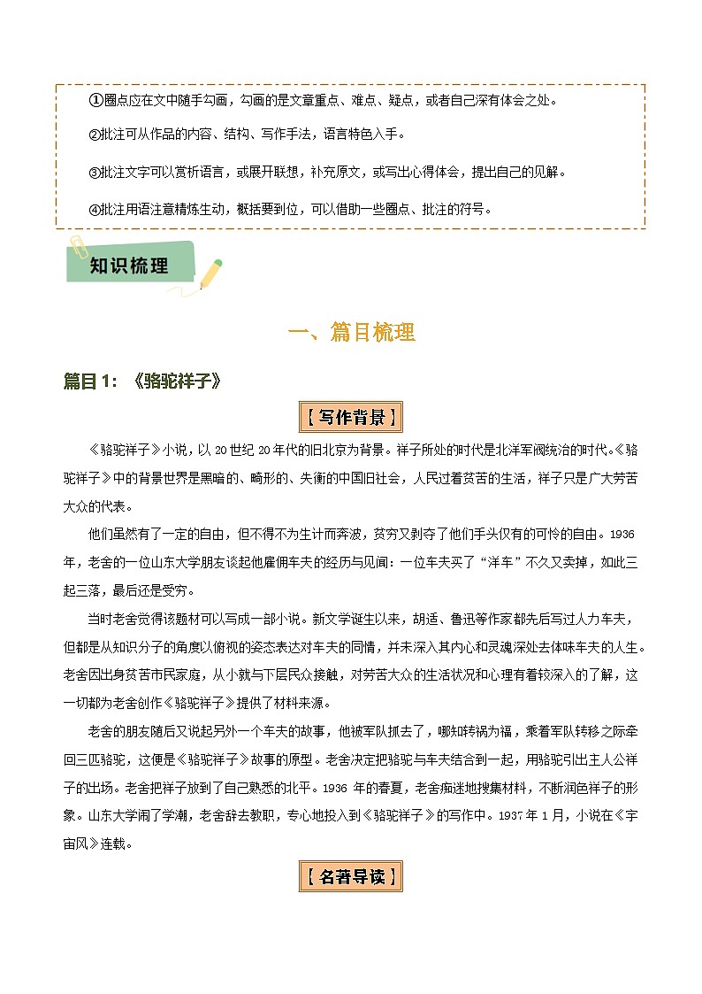 专题11 《骆驼祥子》《海底两万里》(8份思维导图+2部名著梳理+5点阅读技巧+5点复习方法)(原卷版)第3页