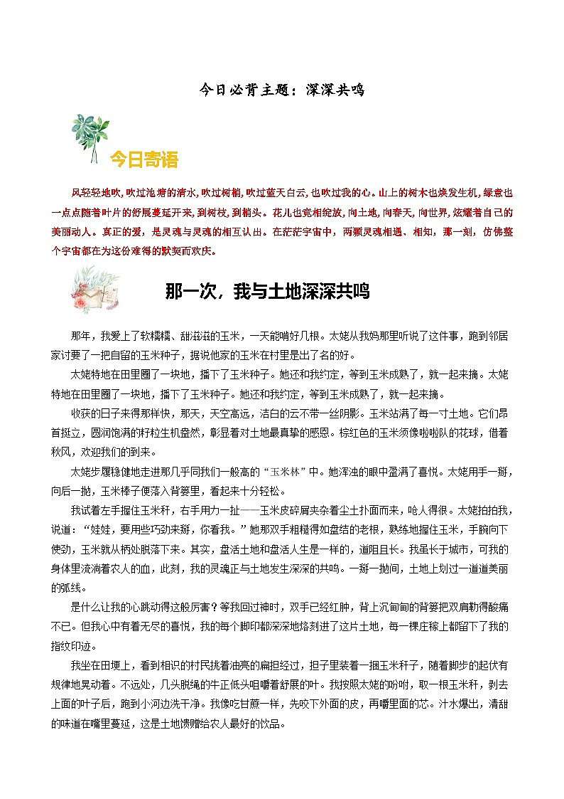 主题04 深深共鸣-备战2025年中考语文作文每日范文必背(2月刊)讲练第1页