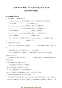 2024～2025學(xué)年廣東省湛江市雷州市九年級下語文開學(xué)考試試卷(含答案)